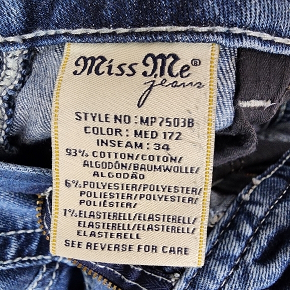 Miss Me Mini Flower Mid Rise Bootcut  Jeans Rhinestone Embellished Blue 30 x 32 - Picture 3 of 16